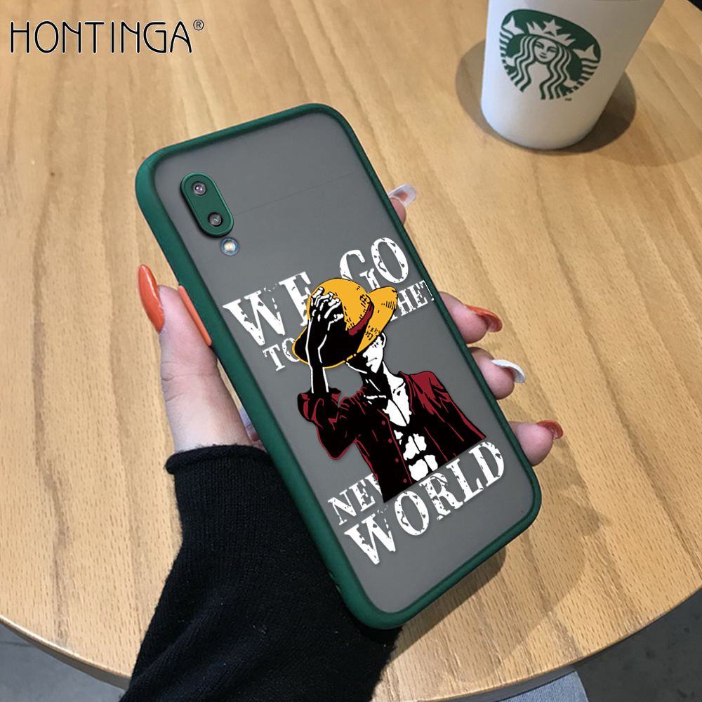 Hontinga Casing Case For Samsung Galaxy A02 M02 Case Boys Cartoon Anime Cases Luffy Frosted Transparent Phone Casing Full Cover Lens Camera Protector Cases Hard Case For Boys For Girls