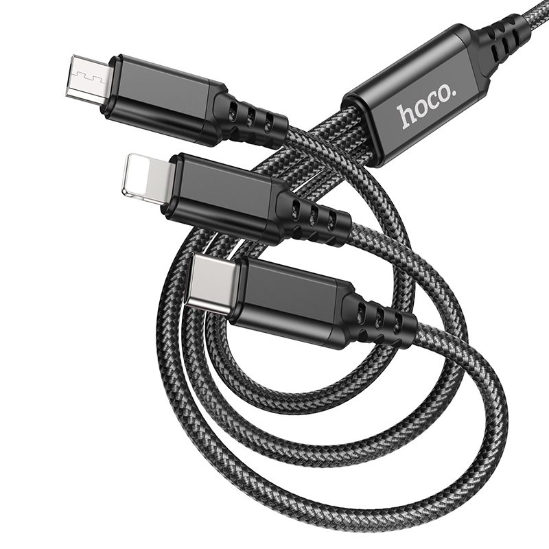 Cáp sạc 3 đầu Hoco X76 Lightning+ Type-C + Micro dây dù siêu bền dài