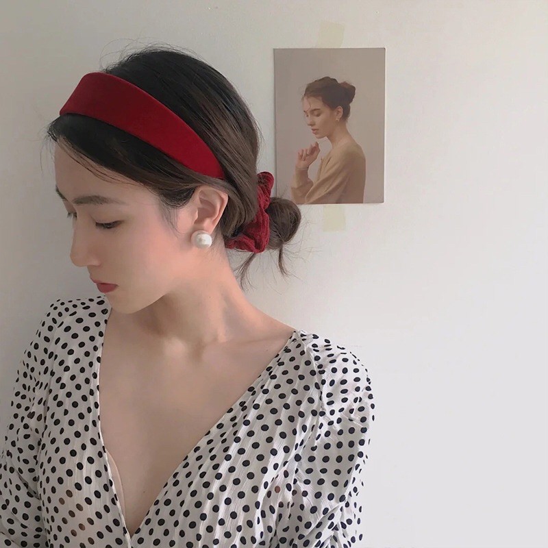 [HCM]Cài tóc trơn màu đỏ đen nhung- Cài tóc thanh lịch _ Maben