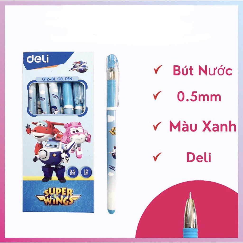 Hộp 12 bút gel deli super wings g12-bl nét 0.5mm màu xanh - tặng 1 hồ khô double a