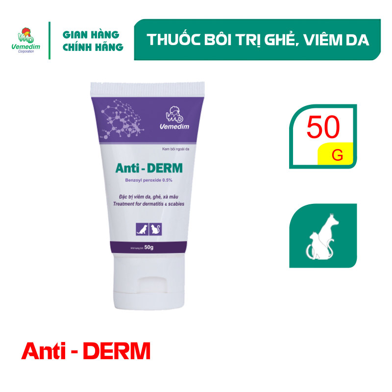 Vemedim Anti Derm đặc trị viêm da, ghẻ, xà mâu cho chó mèo, tuýp 40g