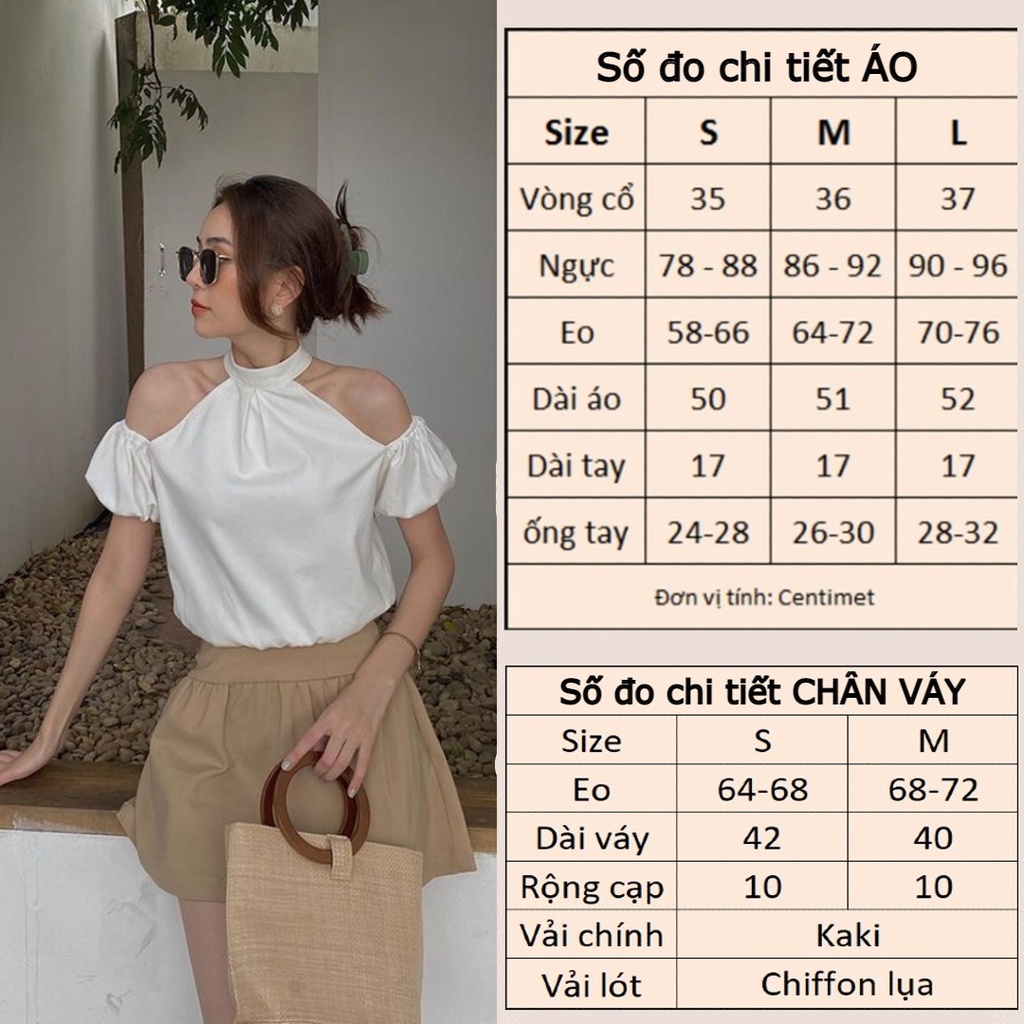 Set áo hở vai cổ yếm tay bồng Linly Store