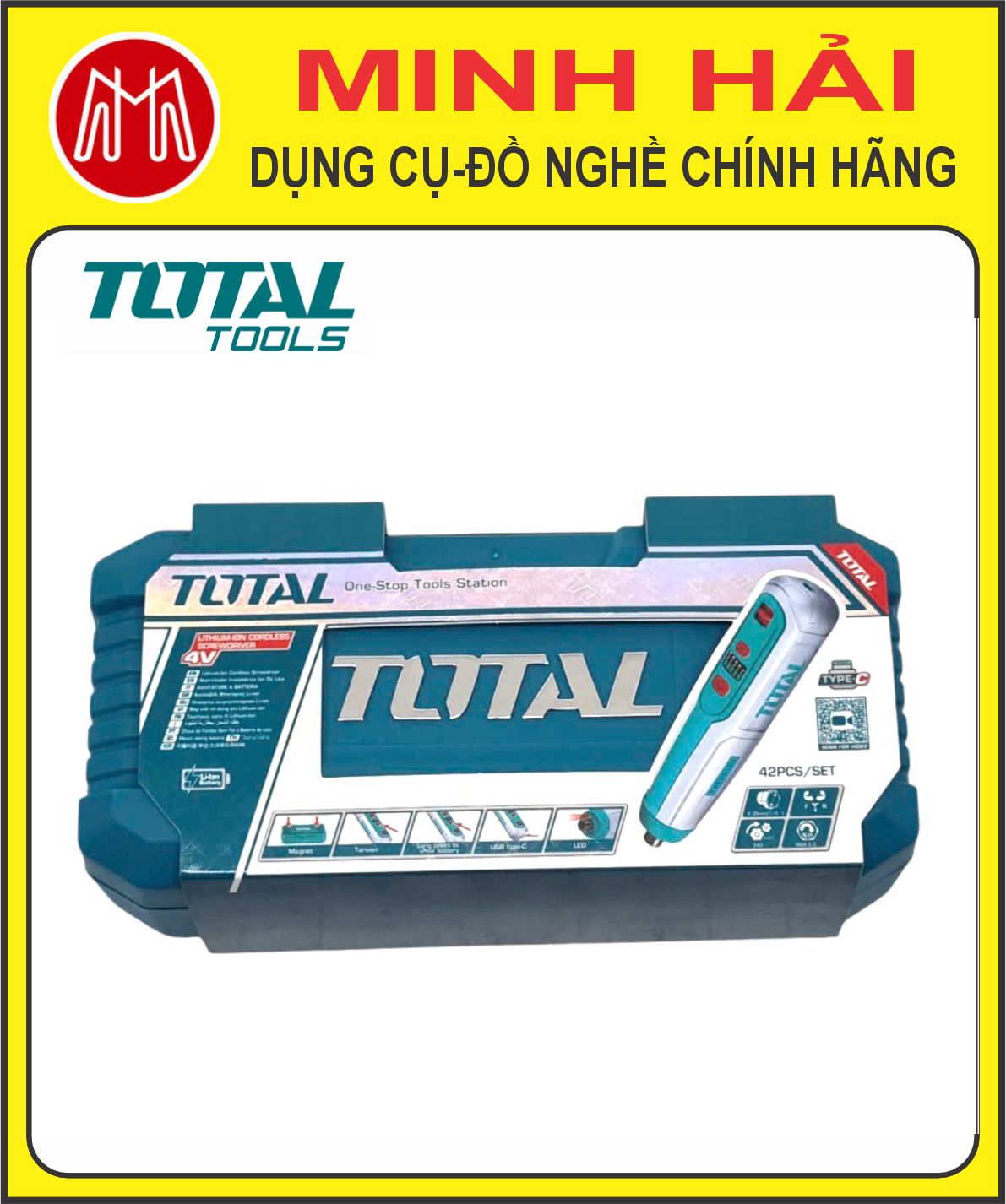 TOTAL – Máy siết vít dùng pin Lithium-ion 4V model TSDLI0406. Mô-men xoắn cực đại: 5N.m