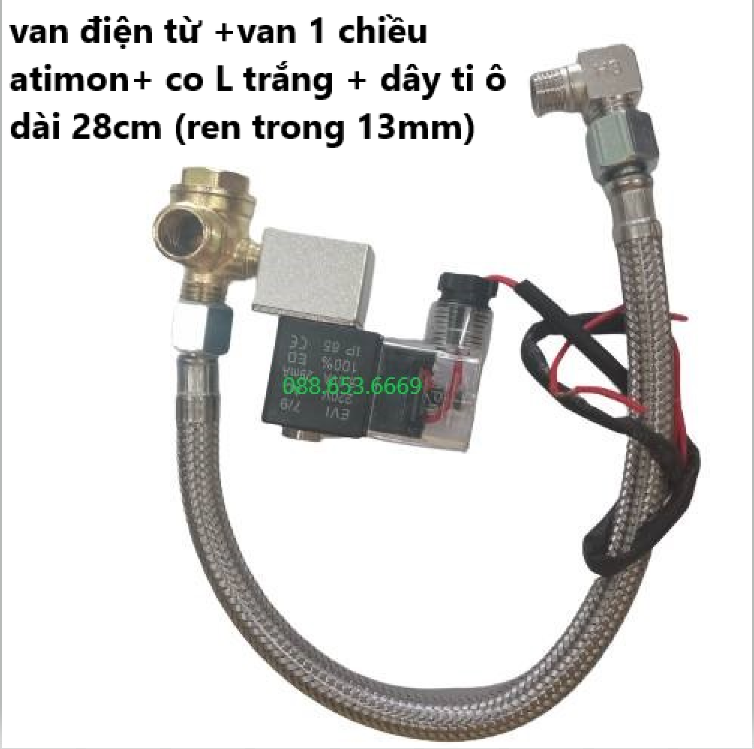 Combo dây dẫn hơi, van điện từ, co L, van 1 chiều đồng 100% cho máy nén khí không dầu