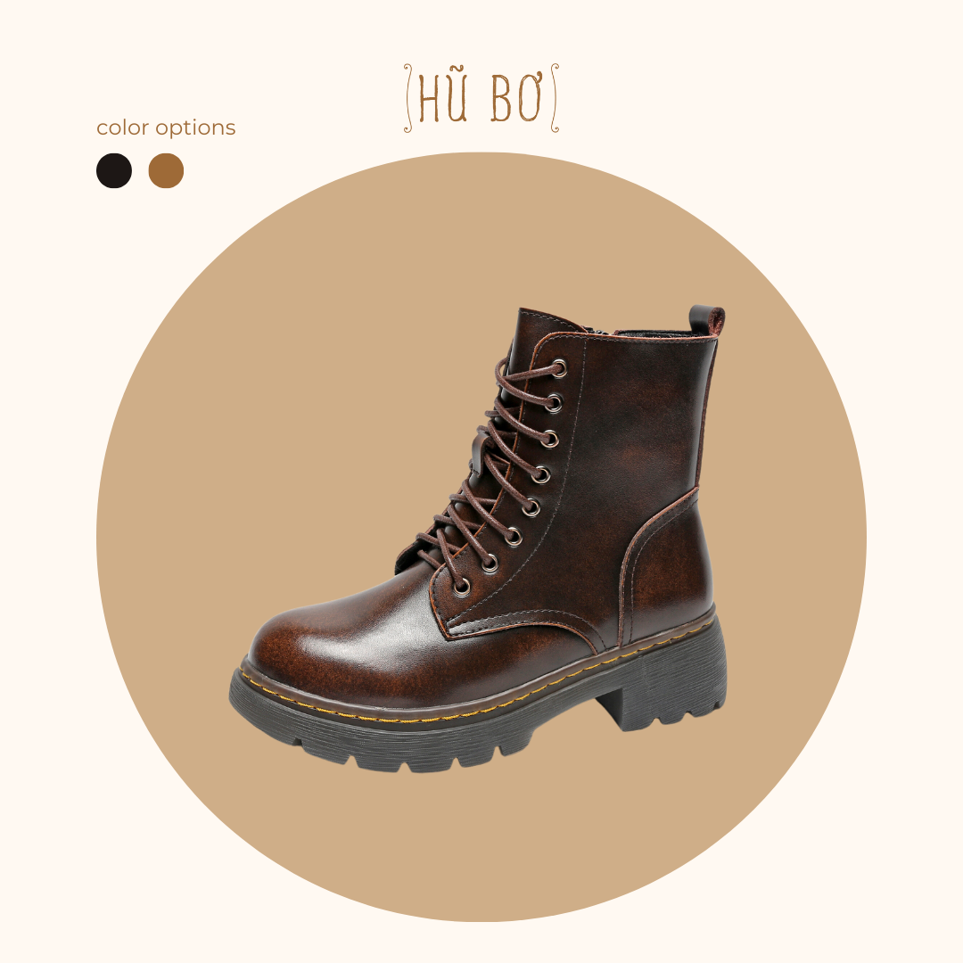 Combat boots (high ver) - Boots da bò nữ phong cách vintage, retro