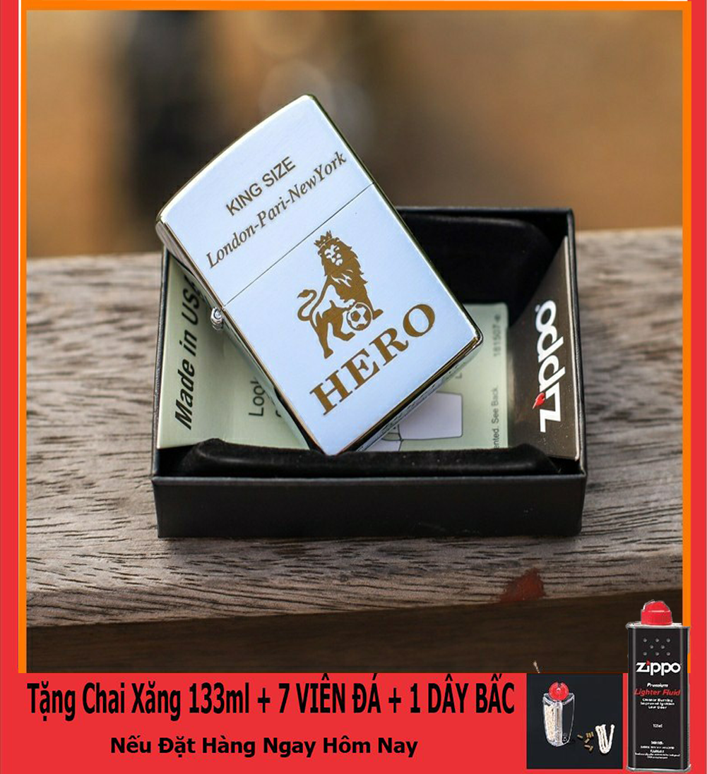 [HCM]Bật Lửa Zippo USA Khắc Logo Hero - Tặng Xăng Đá