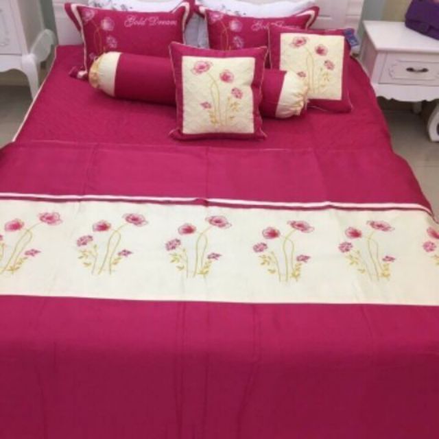 Bộ chăn ga gối mùa cưới(1 chăn + 1 ga + 2 vỏ gối+ 2 vỏ gối tựa + 1 vỏ gối ôm).