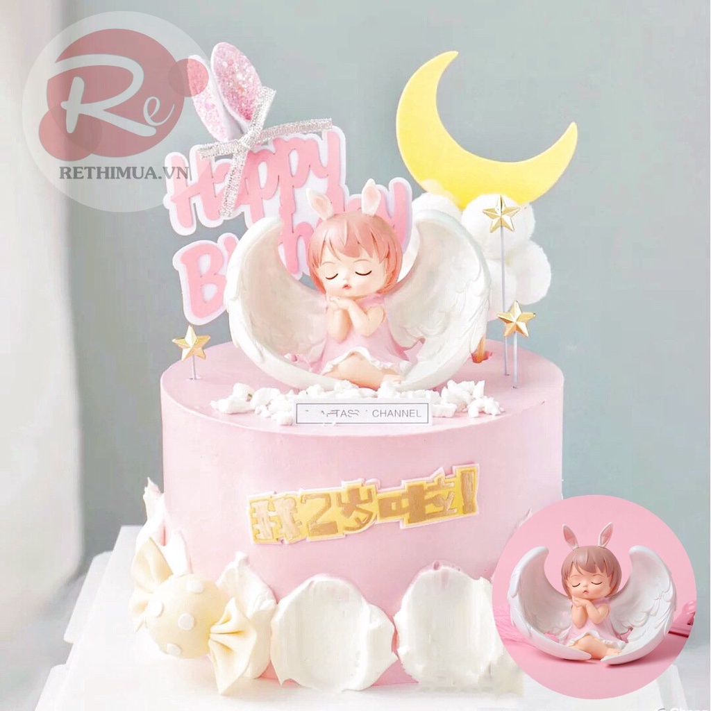Thiên Thần Cánh - Hồng - Trang trí bánh sinh nhật bánh kem