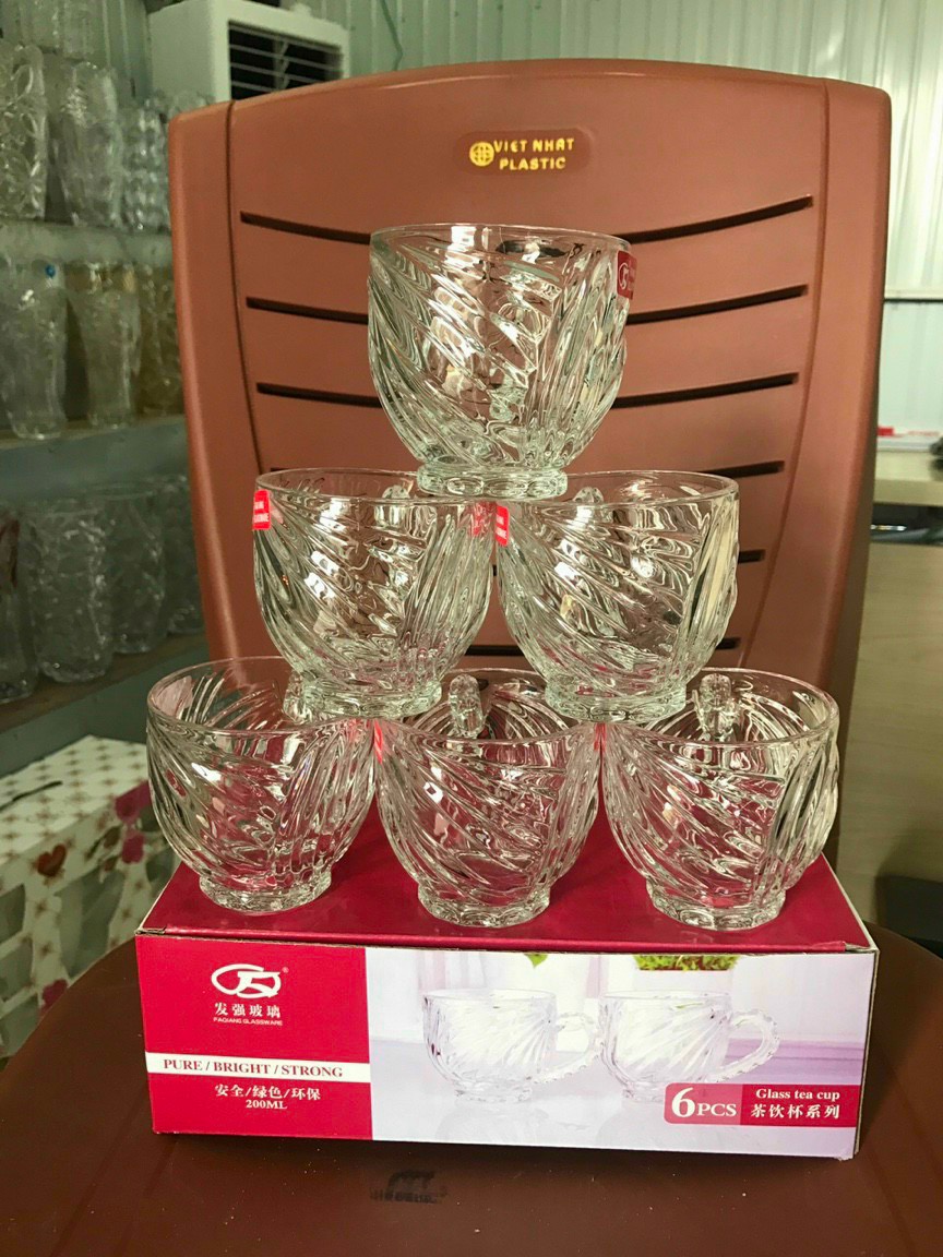 Bộ 6 ly cốc thủy tinh có quai trắng