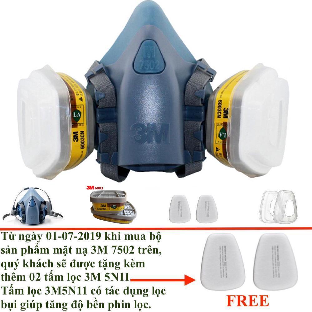 Bộ mặt nạ phòng độc 3M 7502 sử dụng Phin lọc 3M 6003CN chống khí độc đặc biệt trong môi trường axít, phun sơn, phun trừ sâu, chống khói độc, khí độc.