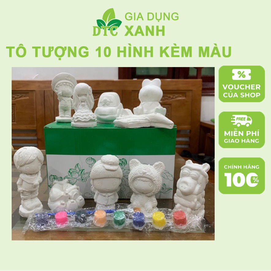 Bộ tô tượng thạch cao 10 hình kèm màu và bút vẽ ,đồ chơi cho bé, bộ tượng tô màu, thạch cao cho bé combo 10 tượng