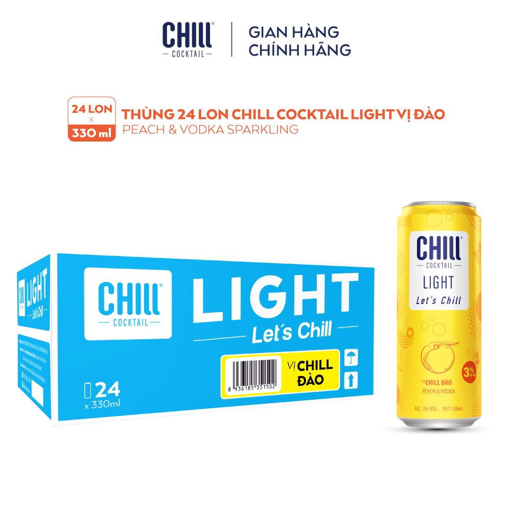 Thùng 24 lon Chill Cocktail vị Đào 330ml/lon (độ cồn 3%)