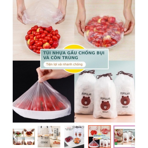 Combo 100 Màng Bọc Thực Phẩm Có Chu, túi gấu popular broun co giãn