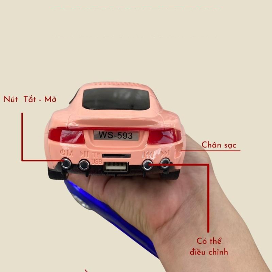 Loa Bluetooth Mini Hình Ô Tô WS-593 Nghe Nhạc Cực Hay, Âm Bass Mạnh Mẽ, Tạo Không Gian Rung Đập, Dồn Dập Với Loa 5W Tích Hợp, Đèn Led Nháy Đẹp Mắt, Hỗ Trợ Thẻ Nhớ, USB, FM. Mẫu Hot Hiện Nay.