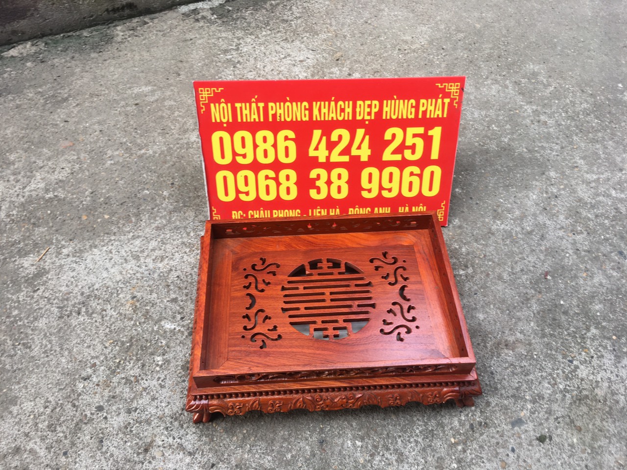 Khay trà chân quỳ gỗ hương cao cấp