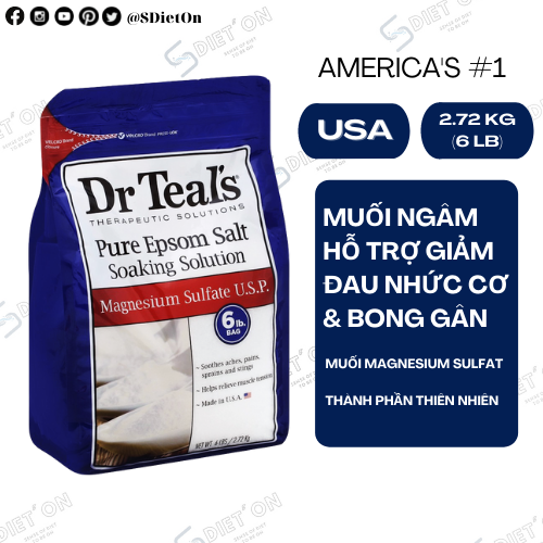 Muối Tắm Tinh Khiết Hỗ Trợ Giảm Đau Nhức Dr Teal's Therapeutic Solutions Pure Epsom Salt Soaking Solution, Gói 2.72 Kg
