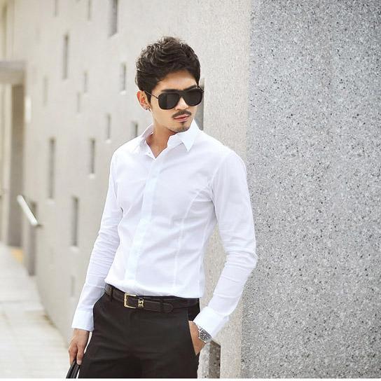 Áo sơ mi nam trơn dài tay không nhăn dáng ôm Hàn Quốc, sơ mi nam vải lụa cao cấp form body