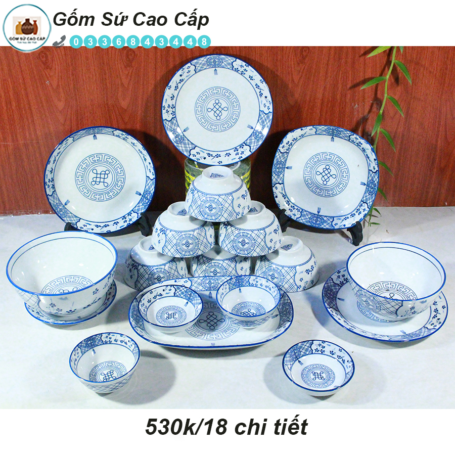 Bộ Bát Đĩa Bát Tràng [18 MÓN] - Bộ Bát Đĩa Cao Cấp [PHÚC LỘC THỌ]