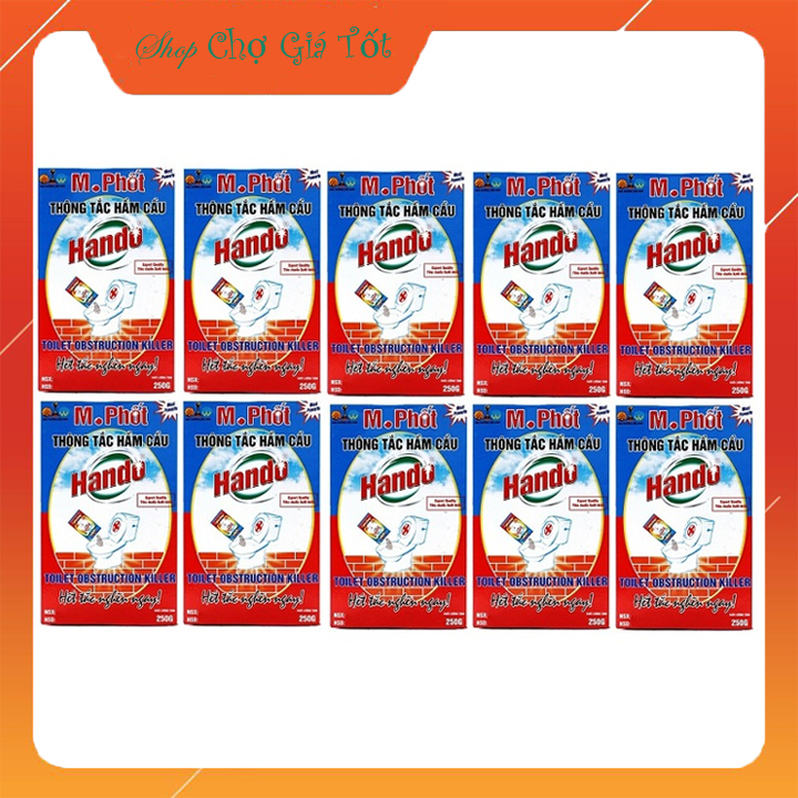 Bộ 10 hộp bột thông tắc bồn cầu Toilet xuất khẩu Hando 250Gr