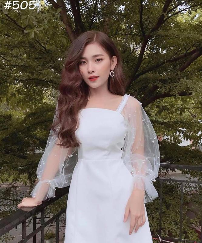 Nơi bán Đầm dự tiệc trắng tay phồng kết hạt siêu xinh