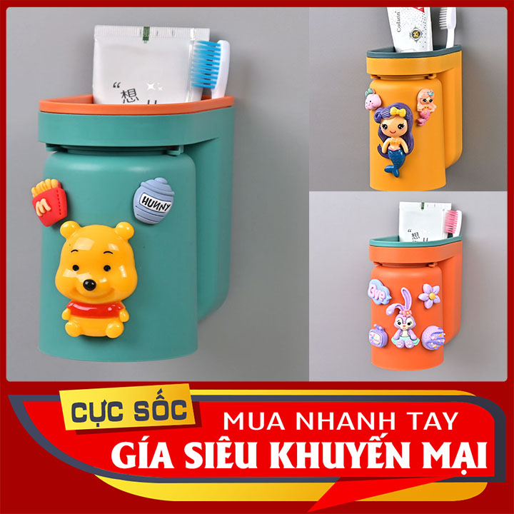 Giá Đựng Bàn Chải, Kem Đánh Răng Kèm Cốc Treo ÚP NGƯỢC - Kệ Đựng Bàn Chải Có Cốc Súc Miệng