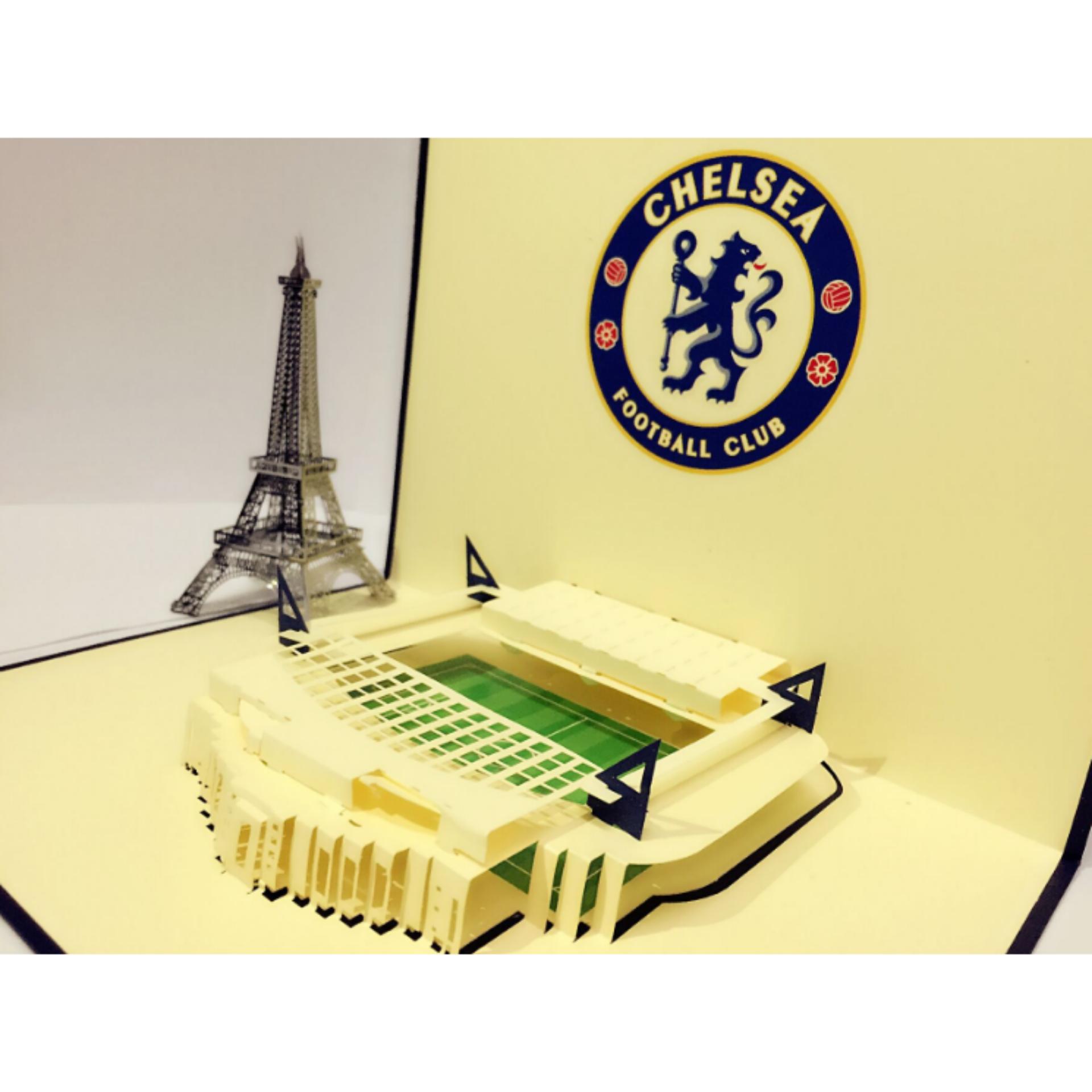 Thiệp 3D mô hình sân đội bóng, logo các đội bóng Chelsea, MU, Real, Barca, Arsenal, Liverpool - LiDO Sports