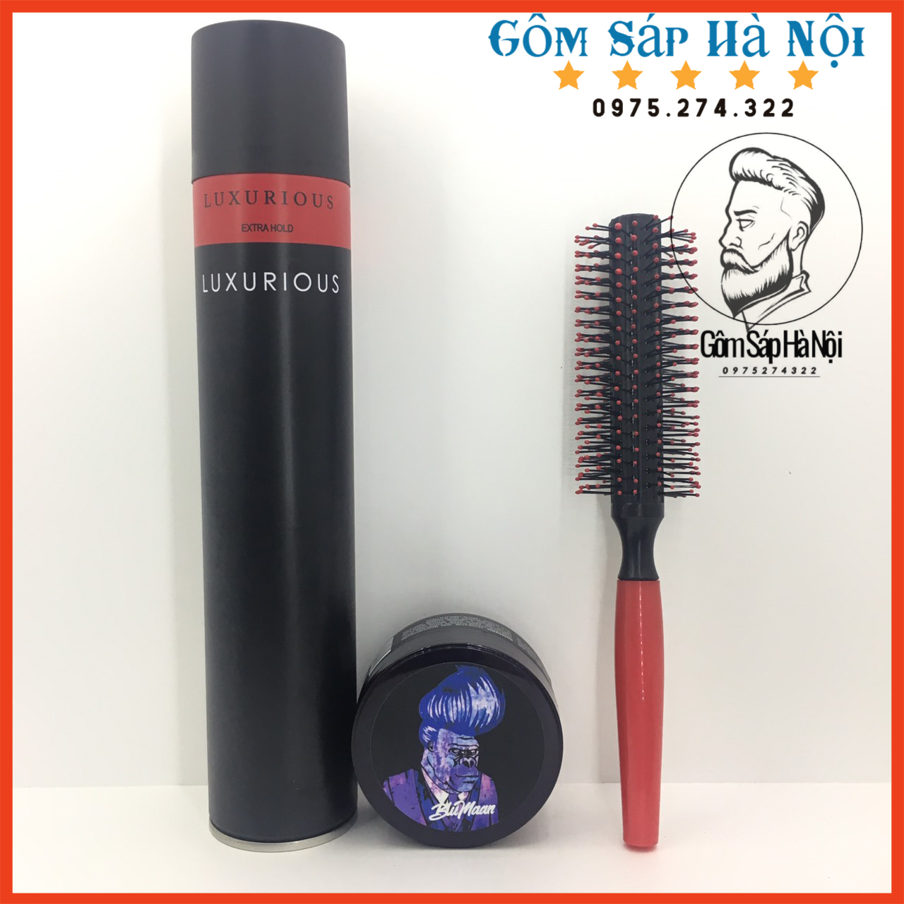 [ Tặng Lược] COMBO Gôm Xịt Tóc Luxurrious 400ml + Sáp Vuốt Tóc Bluman Tê Giác Xanh