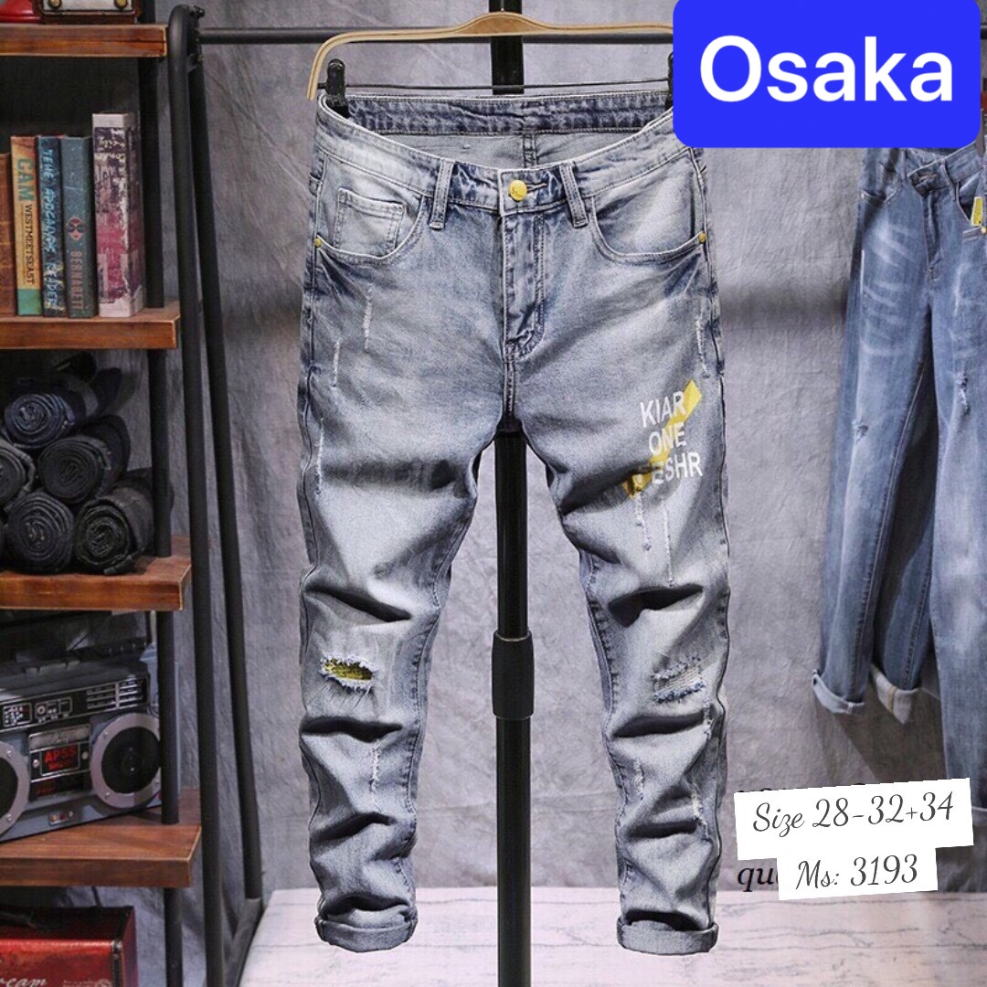 QUẦN JEAN NAM CHẤT BÒ XANH IN CHỮ LÓT VẢI VÀNG SÀNH ĐIỆU NHẬT BẢN OK-3193 - OSAKA FASHION