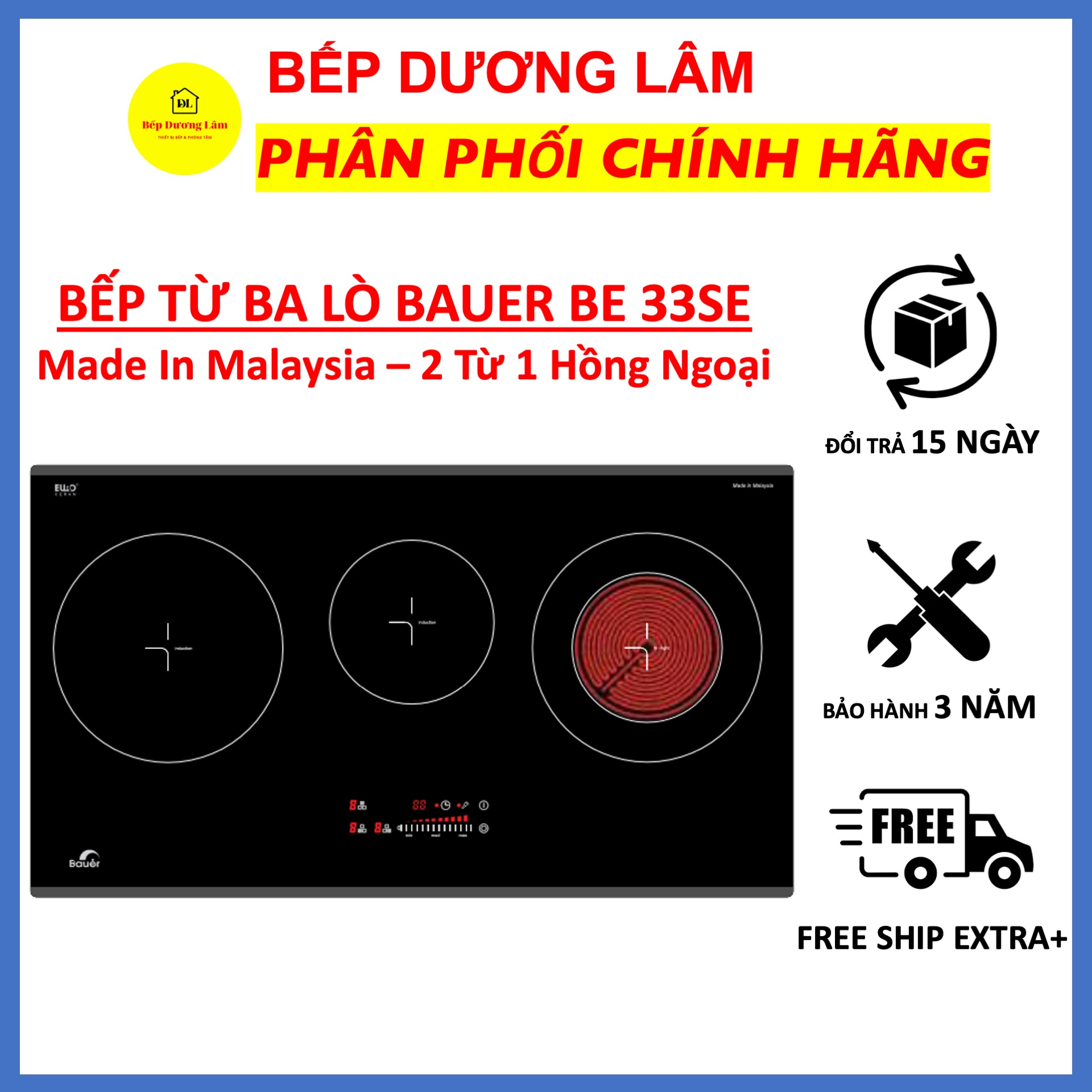 Bếp từ Bauer BE 33SE Bếp từ ba [1 hồng ngoại + 2 từ] nhập khẩu malaysia