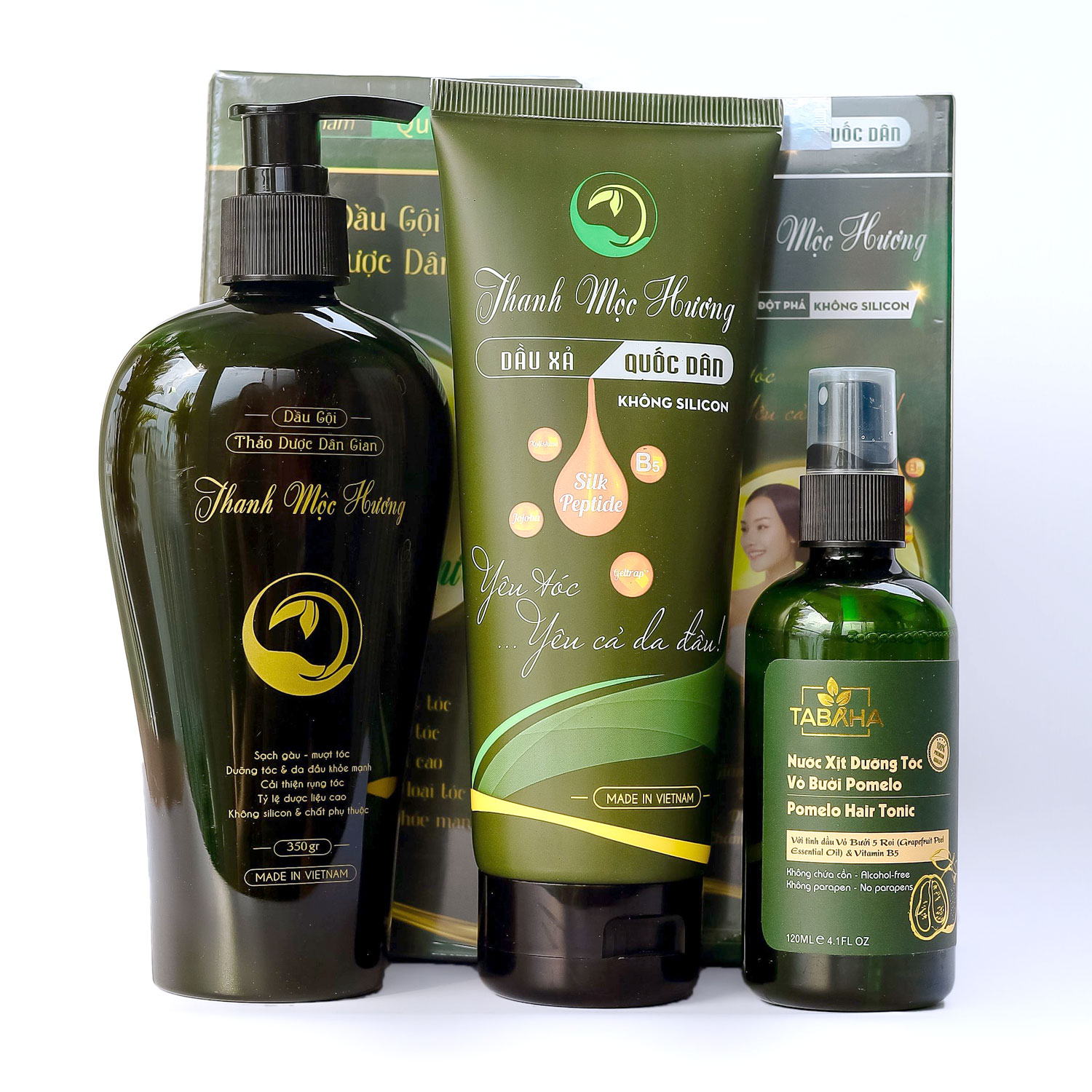 Combo DẦU GỘI XẢ THANH MỘC HƯƠNG VÀ XỊT DƯỠNG TÓC tinh dầu bưởi Tabaha 120ml ngăn rụng giảm gàu kích thích mọc toc