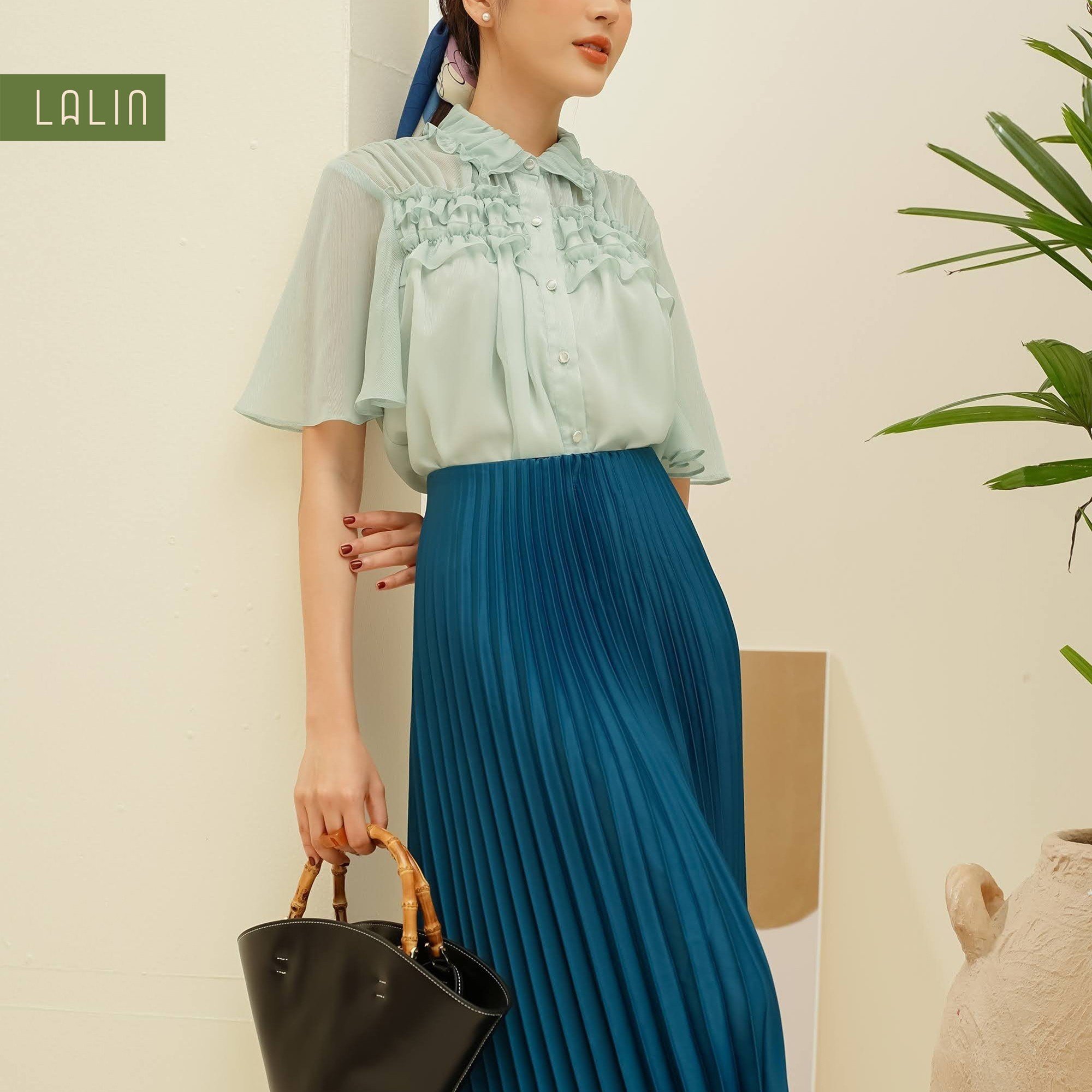 Chân váy lụa Lalin dáng xòe xếp ly Ameli