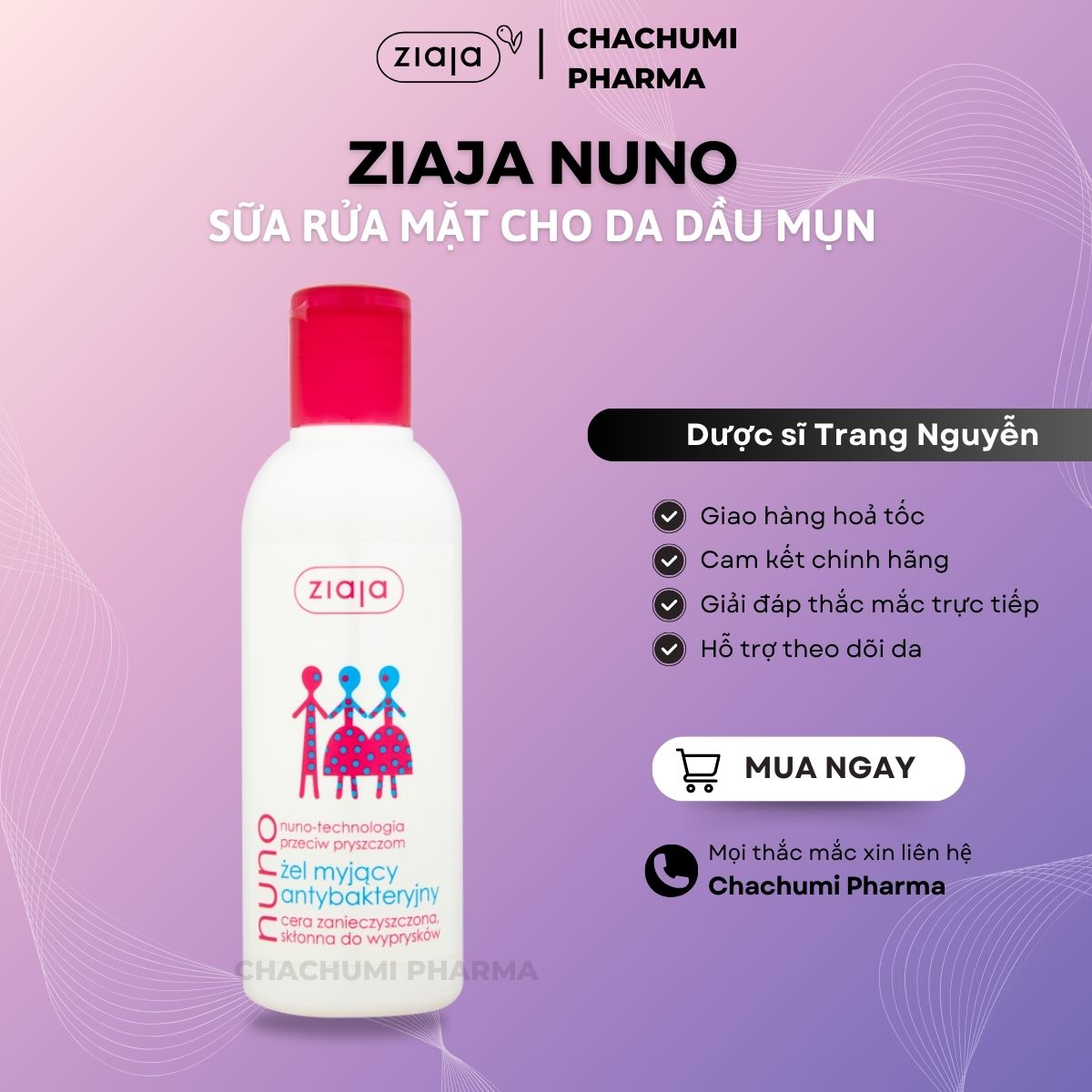 [TPHCM] Sữa rửa mặt cho da dầu mụn ZIAJA NUNO 200ml