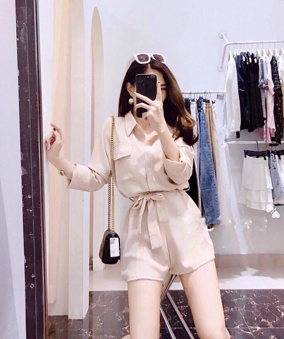 Set jum đùi cổ sơ mi vải umi cao cấp