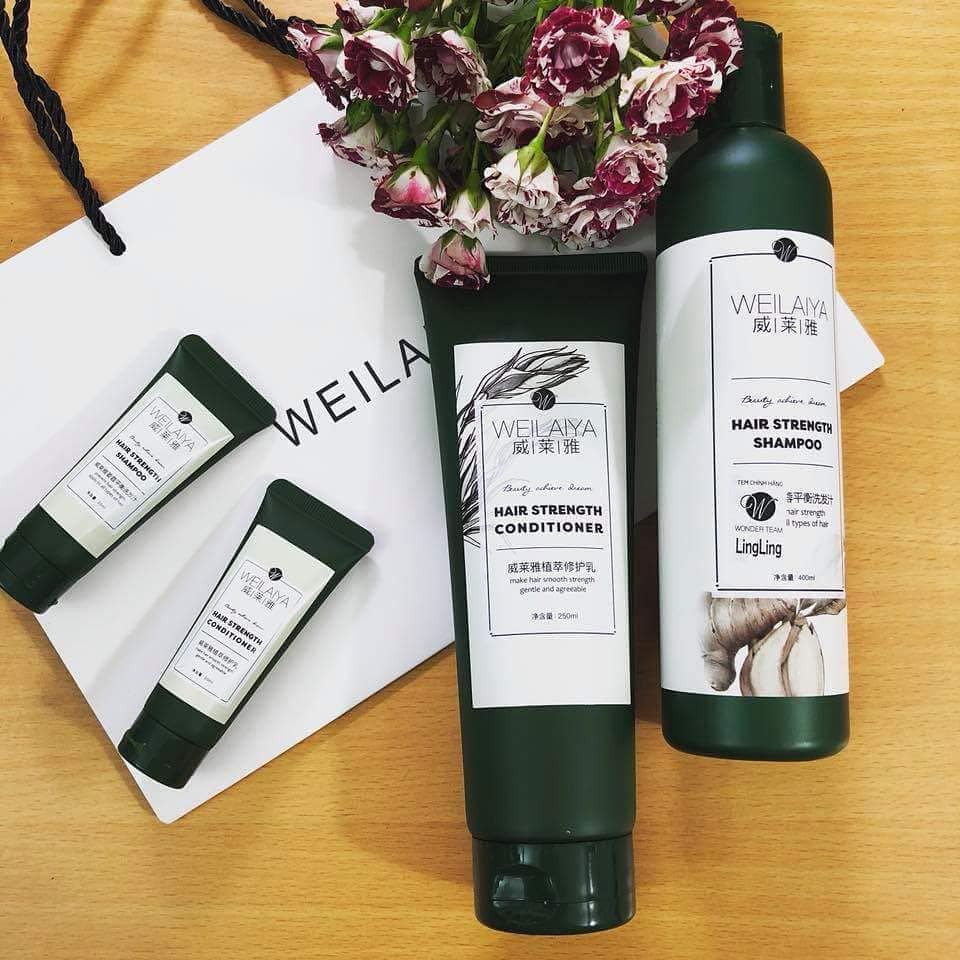 Dầu gội, dầu xả chiết xuất gừng tóc hết gàu, kiềm dầu Weilaiya,, Ginger Shampoo/Conditioner 400 + 250 ml