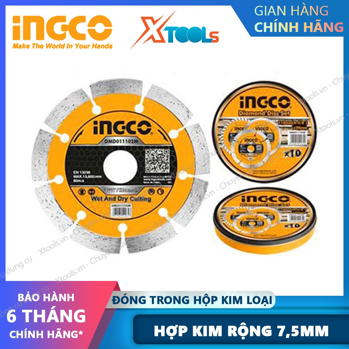 Ingco dry brick cutting disc 110x20mm, 125x22.2mm, 180x22.2mm, 230x22.2mm, alloy width 7,5mm high temperature resistance