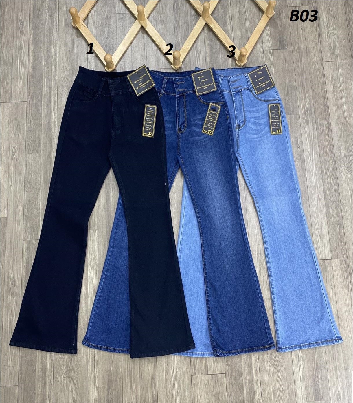 [HCM]Quần jean nữ ống loe lưng cao 2 nút phom đẹp B03