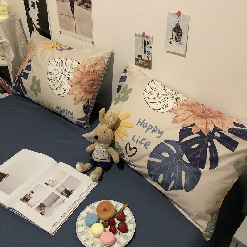 Trọn Bộ CHĂN GA GỐI MỀN, Hàng Cotton Poly Nhập Khẩu Mẫu HOA HƯỚNG DƯƠNG LÁ KHOAI, Sang Trọng Tinh Tế