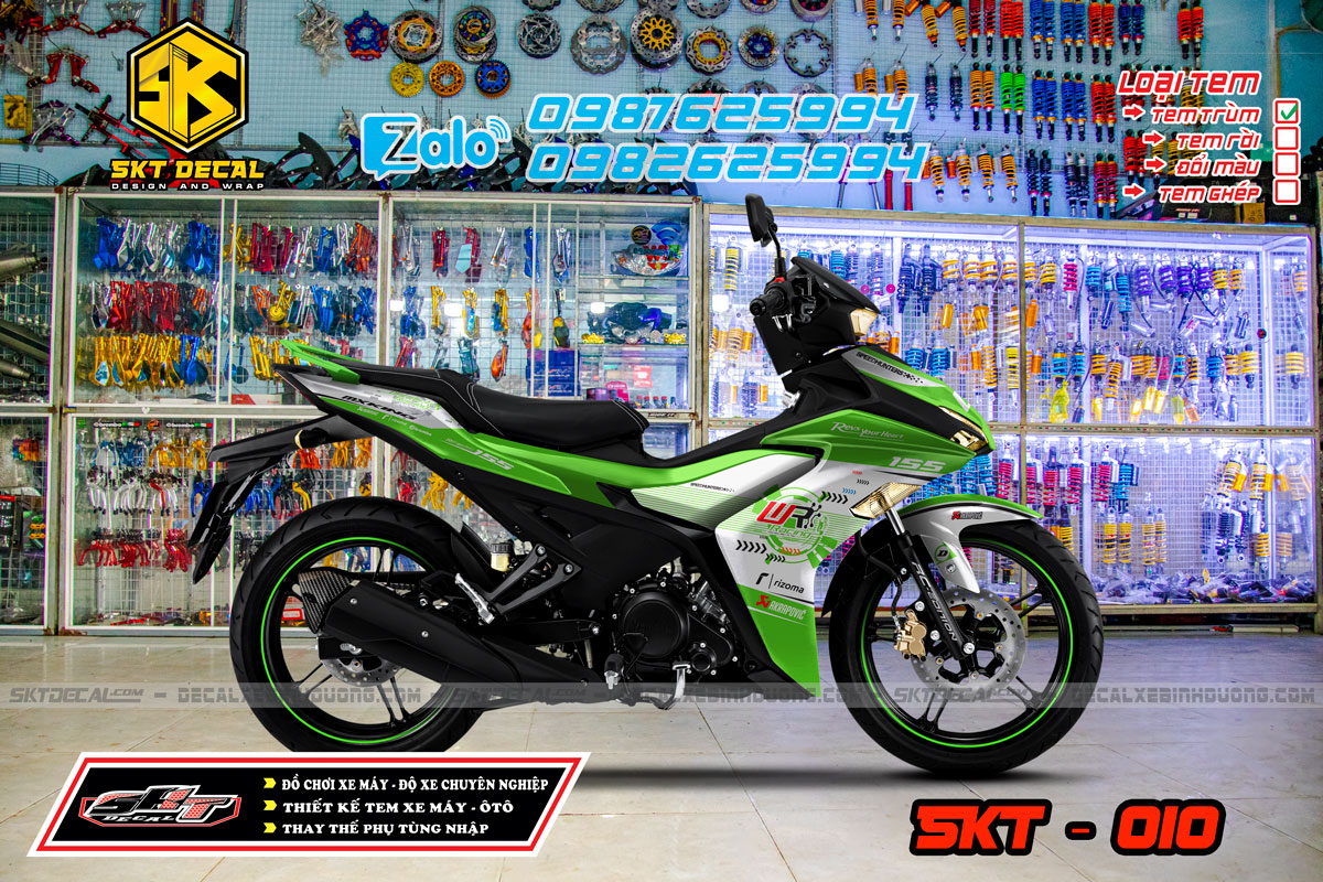 tem trùm exciter 155 xanh trắng 010