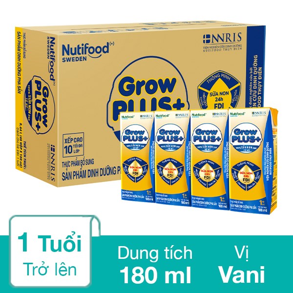 Thùng 48 Hộp Sữa Bột Pha Sẵn Nutifood GrowPLUS+ Sữa Non Vàng 180ml