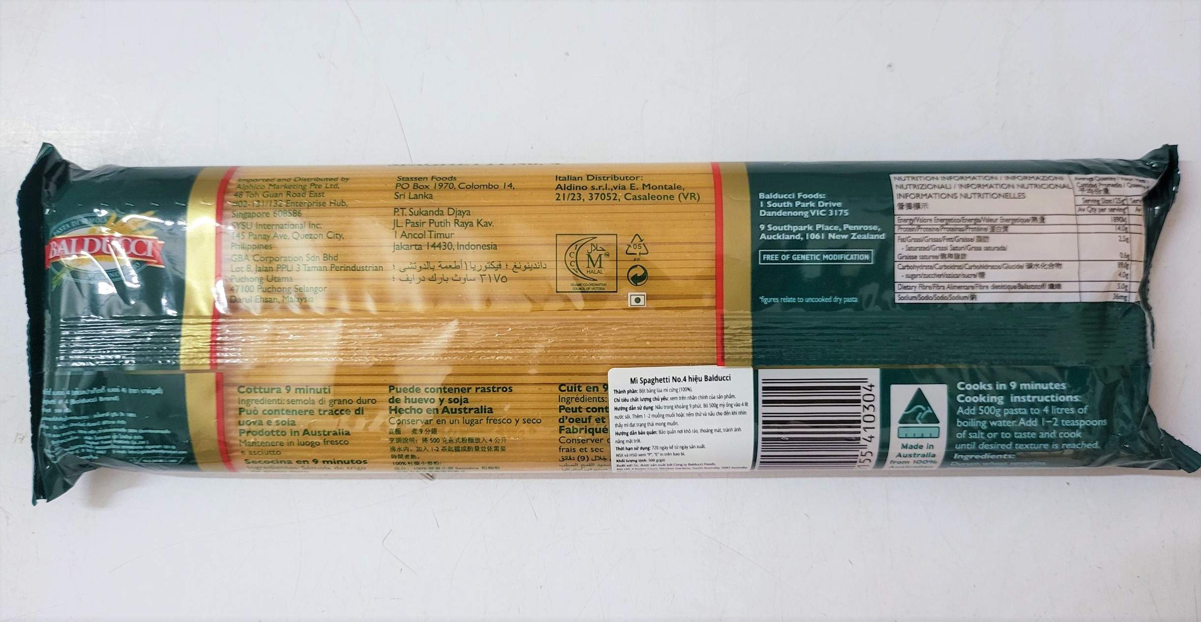 [Gói 500g – SỐ 4] MÌ Ý SỢI TRÒN [Australia] BALDUCCI No 4 Spaghetti Pasta (halal) (tmt)