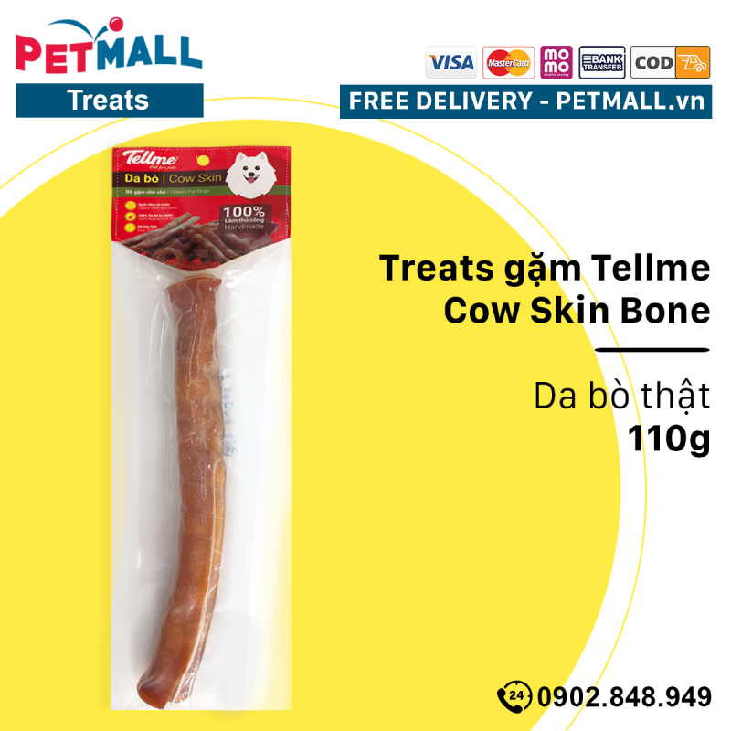 Treats gặm Tellme Cow Skin Bone 110g - Da bò thật, dành cho chó lớn