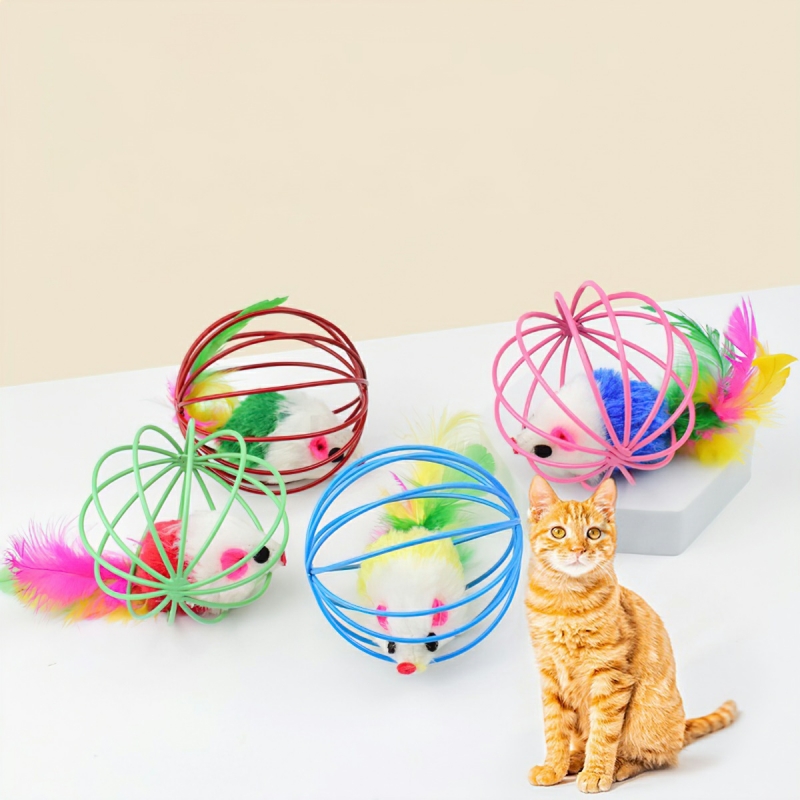 Pet dog cat toy iron cage mouse strong and resistant to bite cat cage mouse toy colorful housing-Hause