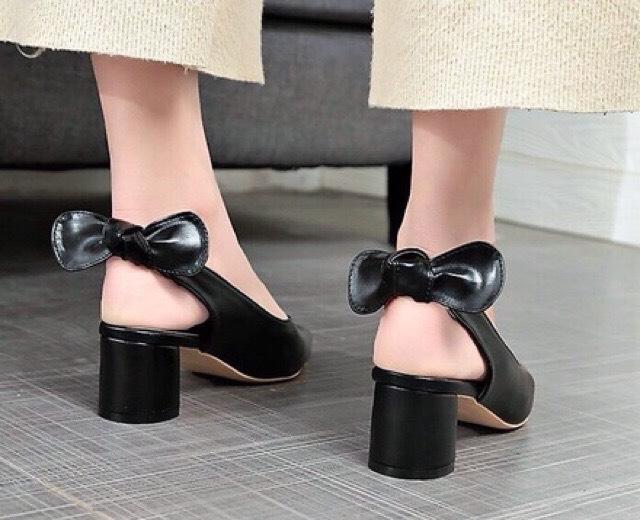 Giầy cao gót mũi nhọn 5 phân quai chun Nơ