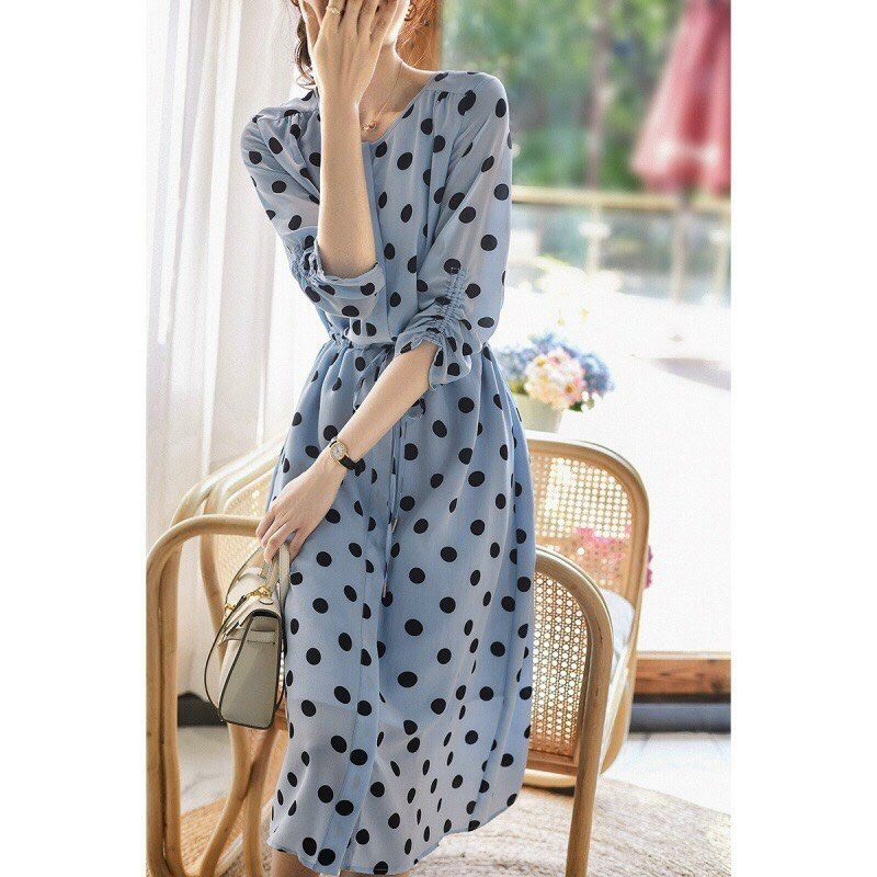 FreeshipMax[HCM] ĐẦM XÒE XANH CHẤM BI ĐEN