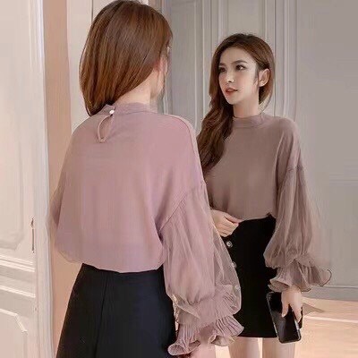 Áo voan lụa phối ren tay bồng