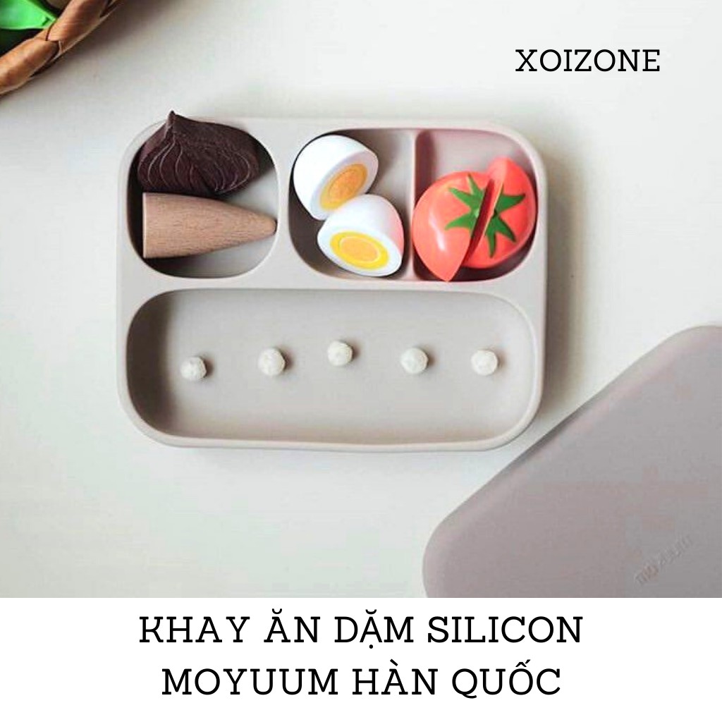 (Kèm Nắp) Khay Ăn Dặm Silicon Moyuum Hàn Quốc Đế Hít