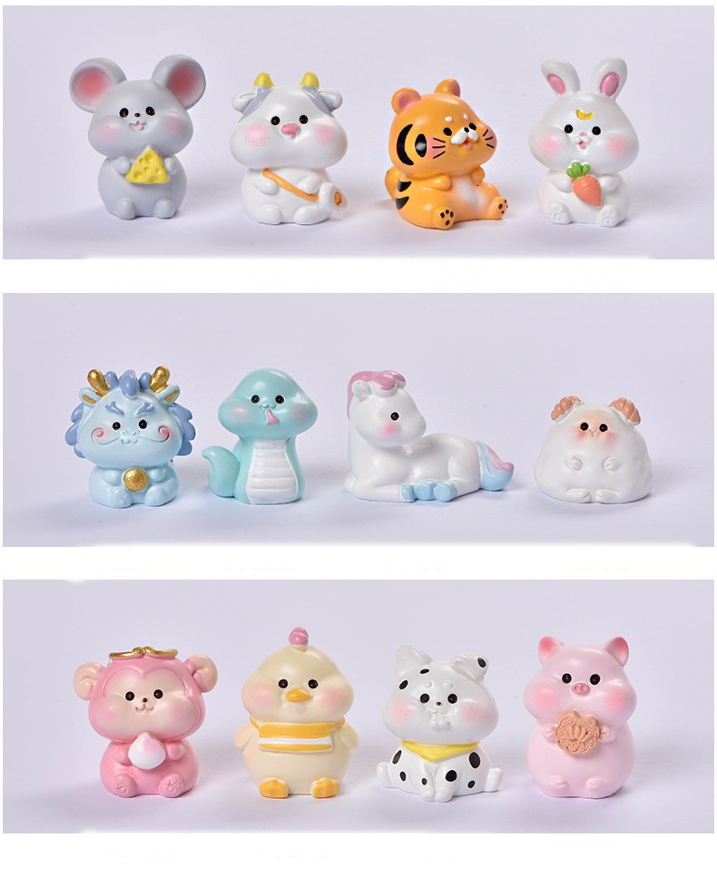 Phụ kiện trang trí tiểu cảnh: 12 con giáp phiên bản chibi