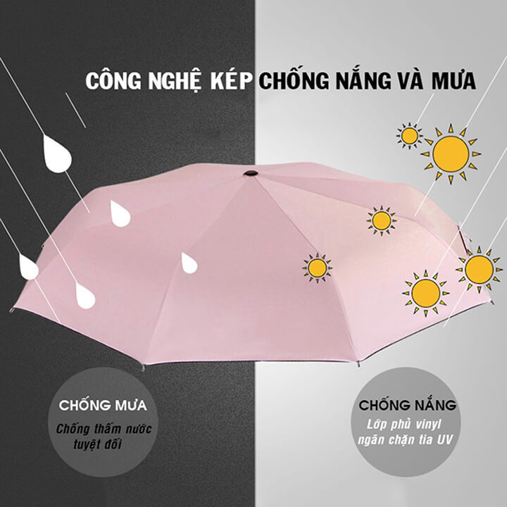 Ô Dù Che Mưa Đi Nắng Cao Cấp Gấp Gọn Chống Tia UV Chất Liệu Vải Dù Chống Nhăn, Ô Dù Chống Tia UV Gấp Gọn Mini Đi Che Mưa Che Nắng Ngoài Trời Cầm Tay NX-11