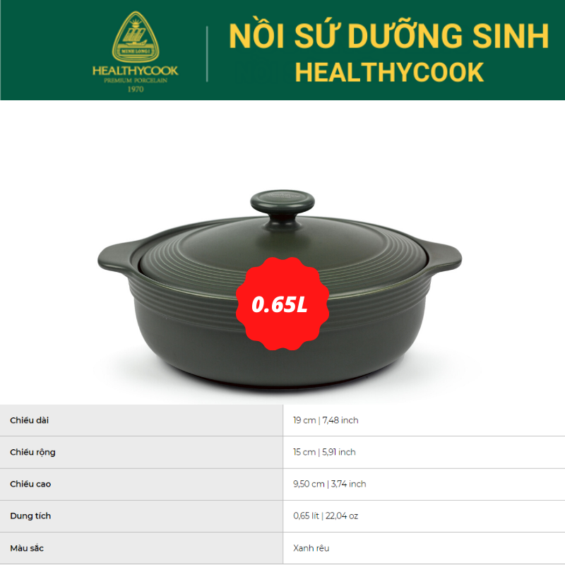 [HCM][Tặng chén cơm + đế lót tre]Nồi sứ dưỡng sinh 2 quai Minh Long I (0.65L)
