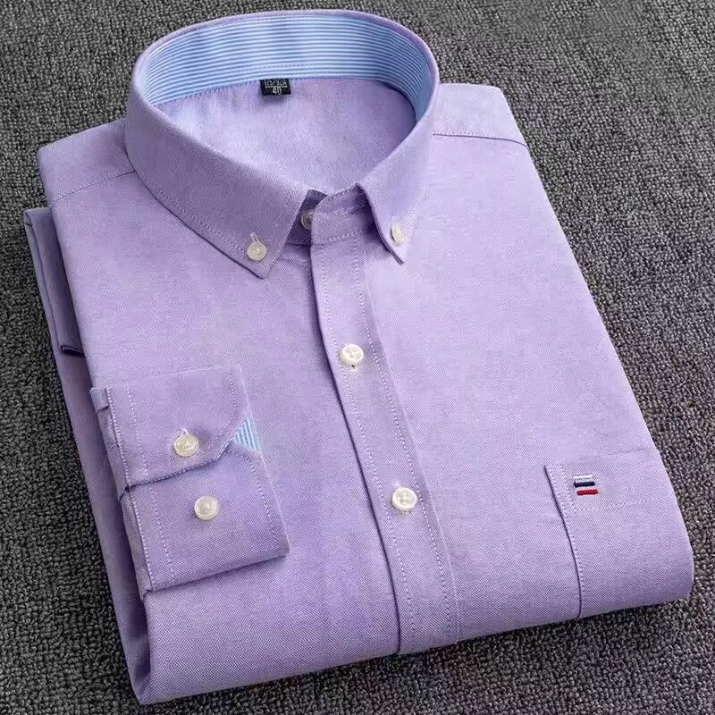 Polo nam áo sơ mi thanh niên trung niên 100% cotton áo sơ mi cộc tay dài cotton thu đông áo sơ mi thường ngày vải oxford nam